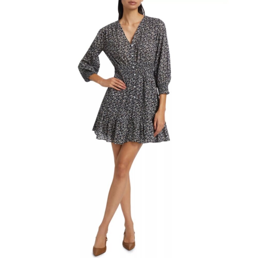 Veronica Beard 'Katari' Floral-Print Cotton Mini Dress, Navy Multi - Picture 2 of 5